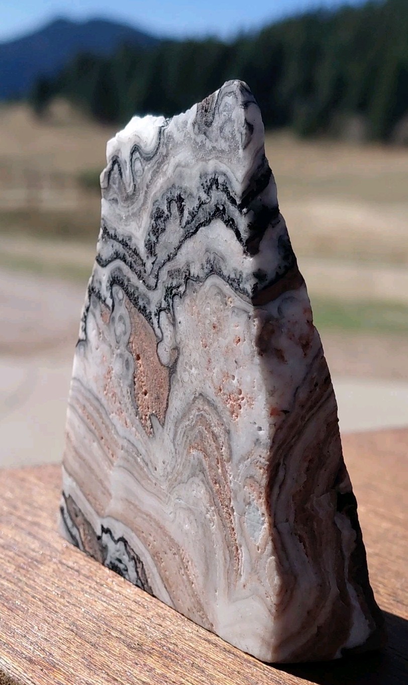 Zebra Calcite Self-Standing “Wedge” Dspl UV Psychedelic Wavey Band 3x 2 1/2″