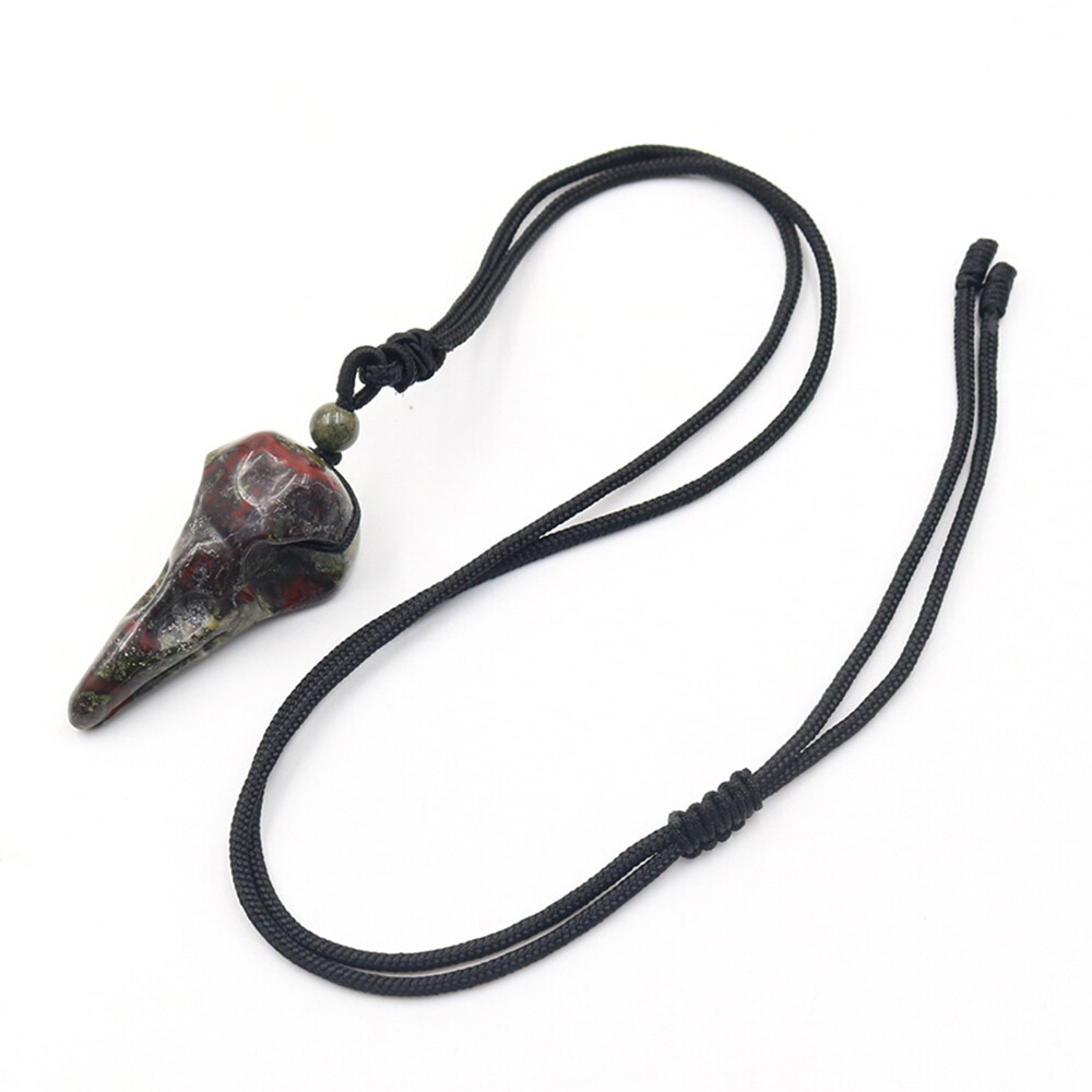 Crow Head Bird Skull Hand Pendant Natural Crystal Necklace Quartz Stone Carving