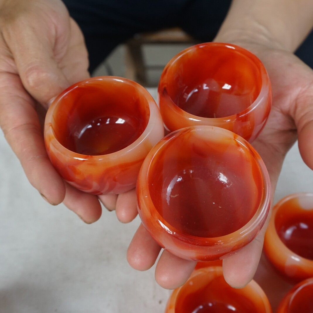 5 Pieces Manmade Art Agate Carnelian Quartz Crystal Bowl Cup Carving Healing