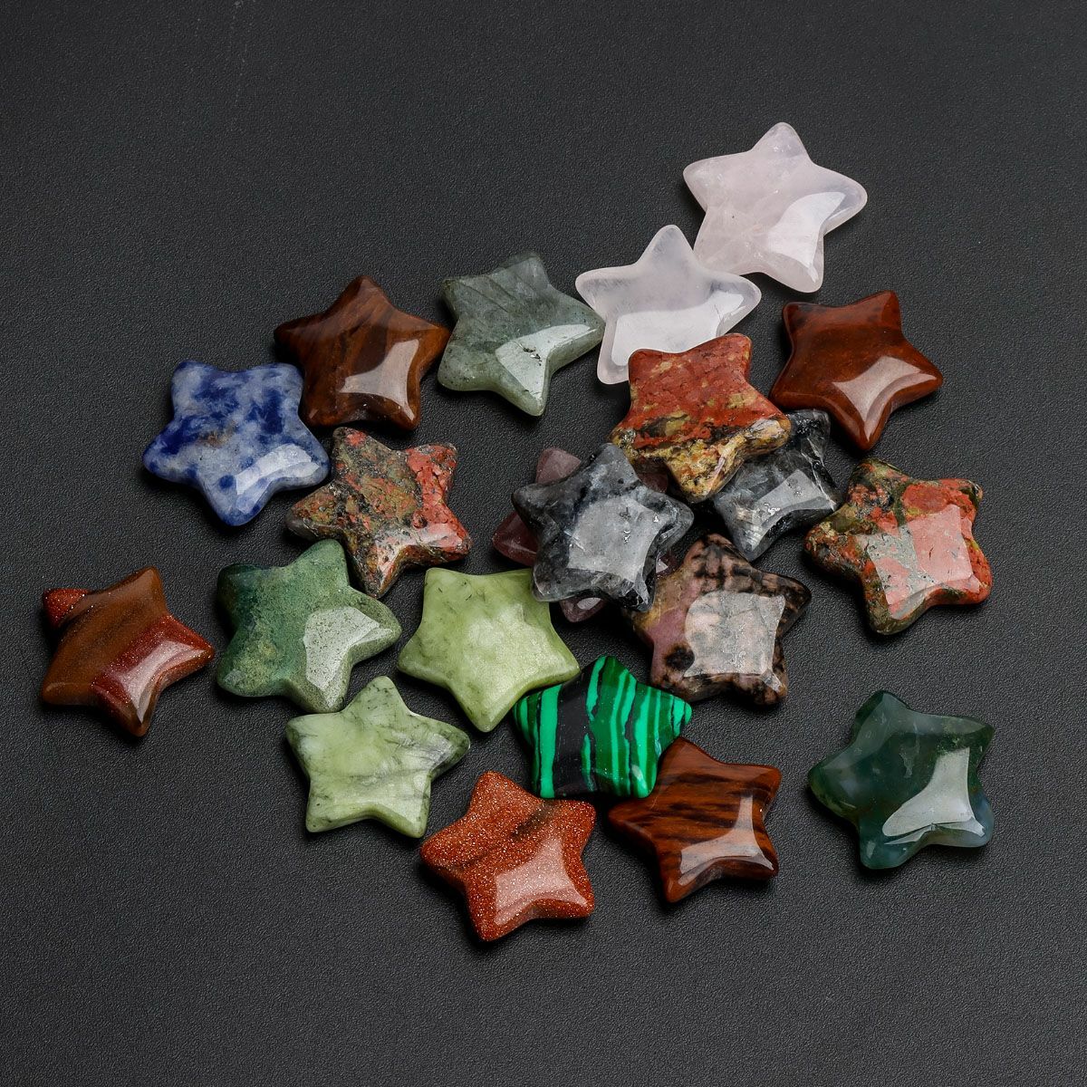 10/30PCS Natural Crystal Quartz Carved Heart Stars Shaped Healing Love Gemstone