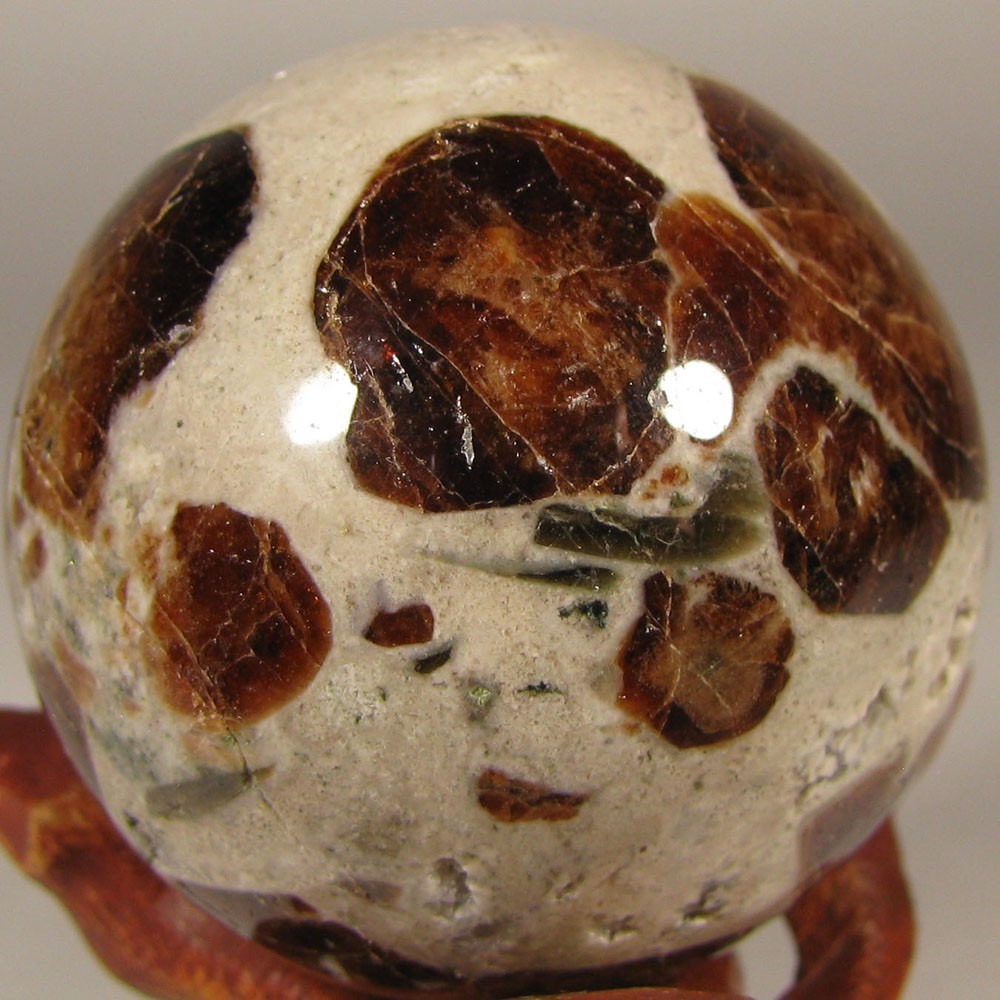 40mm Red GARNET in WOLLASTONITE Crystal Polished Sphere Ball w/ Stand – Namibia
