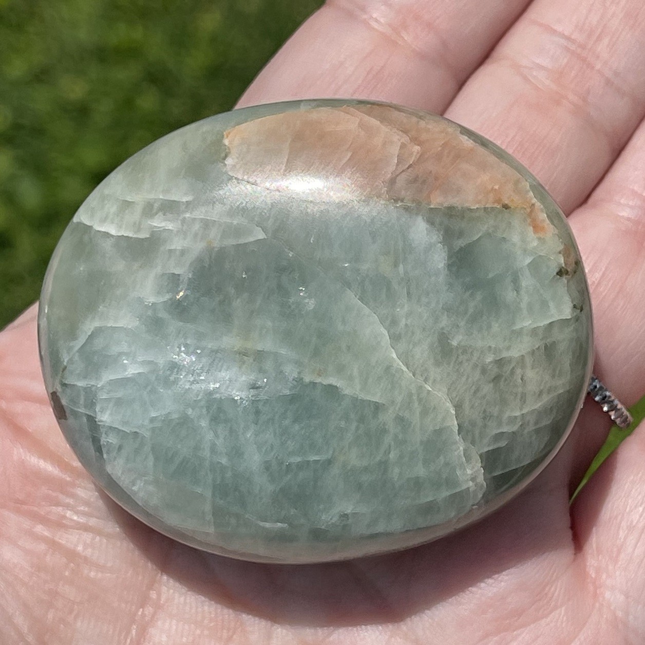 Aquamarine Palmstone – Opaque Blue Green Color With Peach Morganite Inclusion