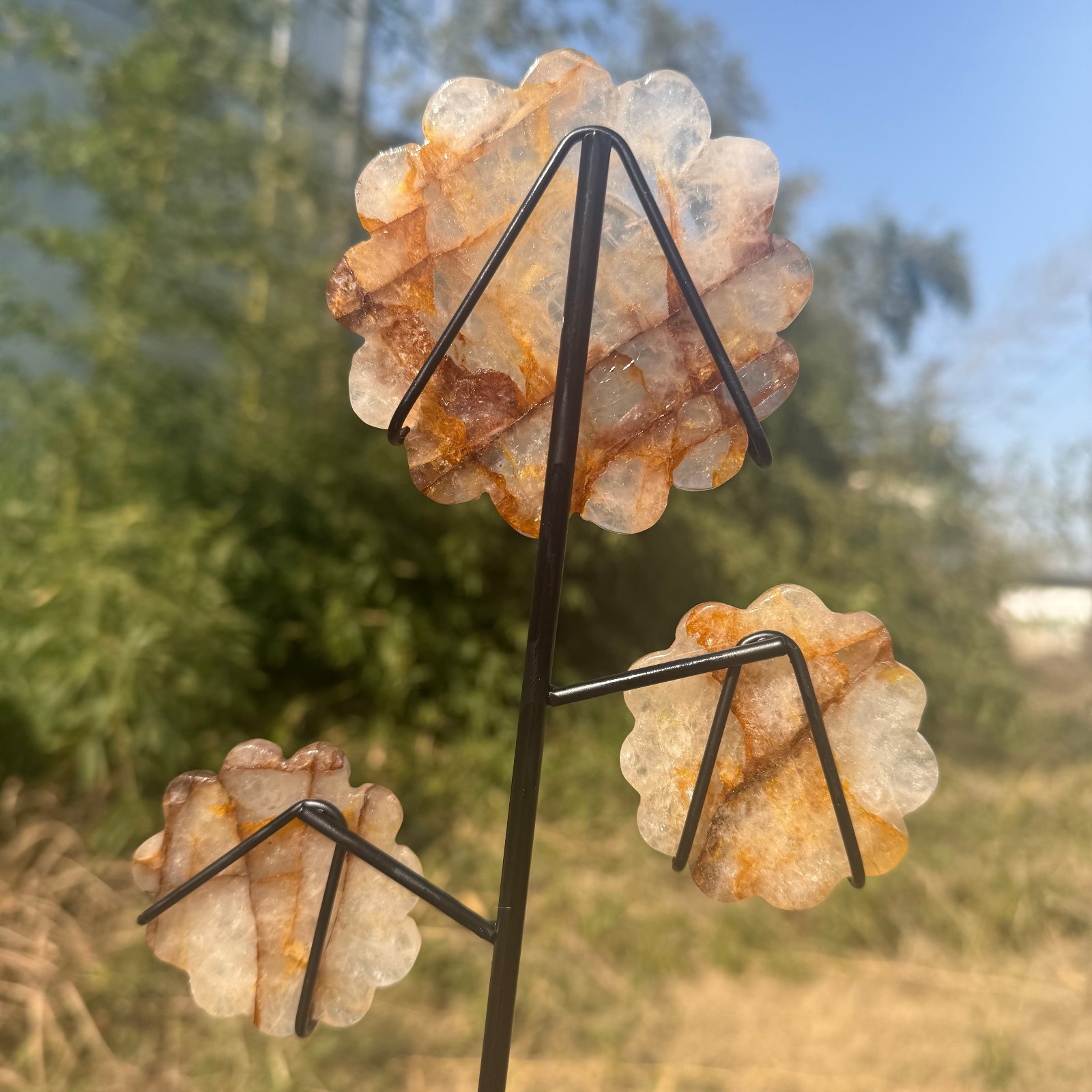 300g+Natural Yellow gum flower quartz crystal carved Sunflower Decor Gift