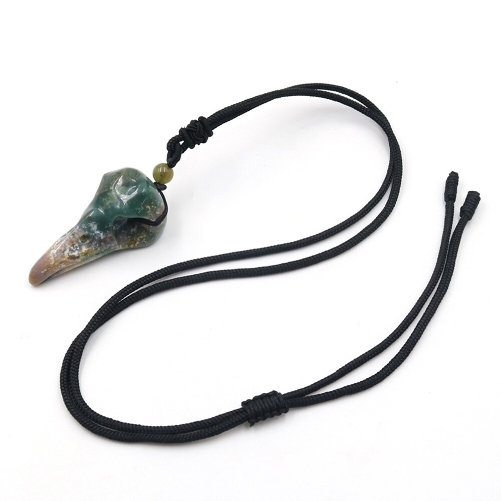 Crow Head Bird Skull Hand Pendant Natural Crystal Necklace Quartz Stone Carving