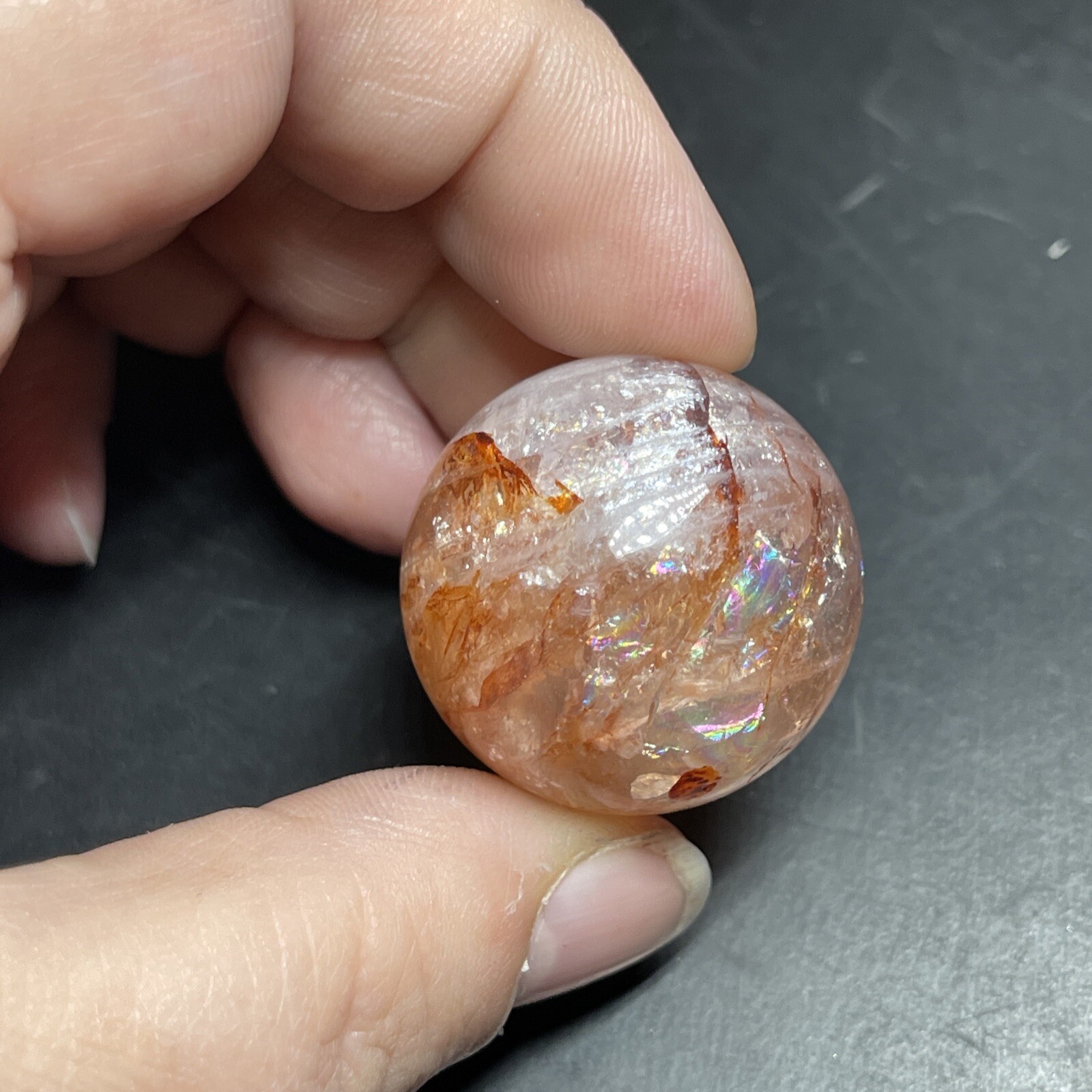 Fire Quartz Hematoid Crystal Sphere Ball Mini Sphere Marble 27.8mm