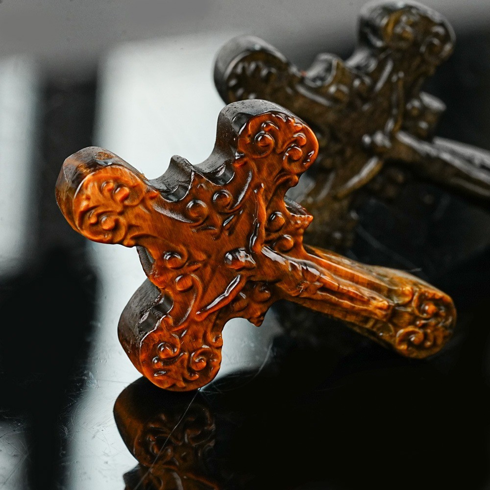 Natural Mixed Crystal Carved Cross Religious Reiki Healing Stone Jewelry Gift