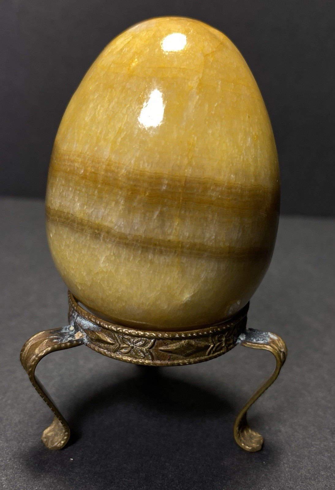 Natural Onyx Stone Egg With Stand Hand Polished Banded Agate Calcite Crystal