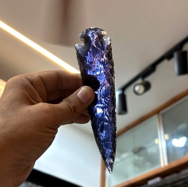6″ Large Amethyst Glass Crystal Purple Arrowhead Healing Crescent Handmade Arrow