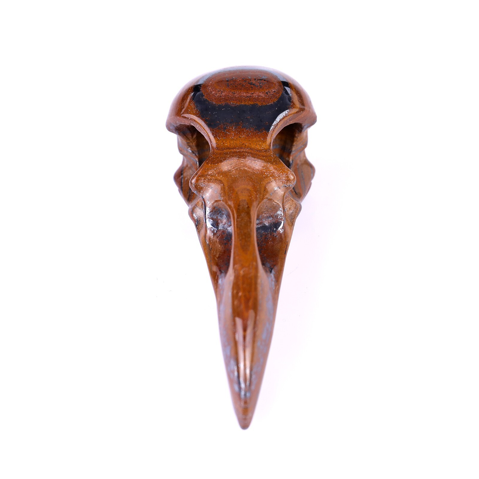 5″Tiger Iron Eye Hand Carved Raven Skull Sculpture Crystal Healing Carving Decor