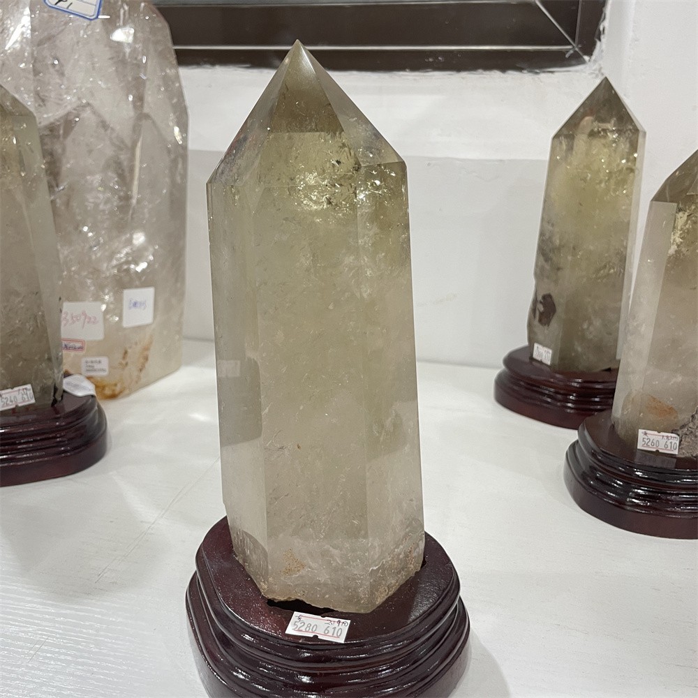 4.8LB 9.8″ Natural Smoky Quartz Obelisk Tower Crystal Quartz Healing+stand