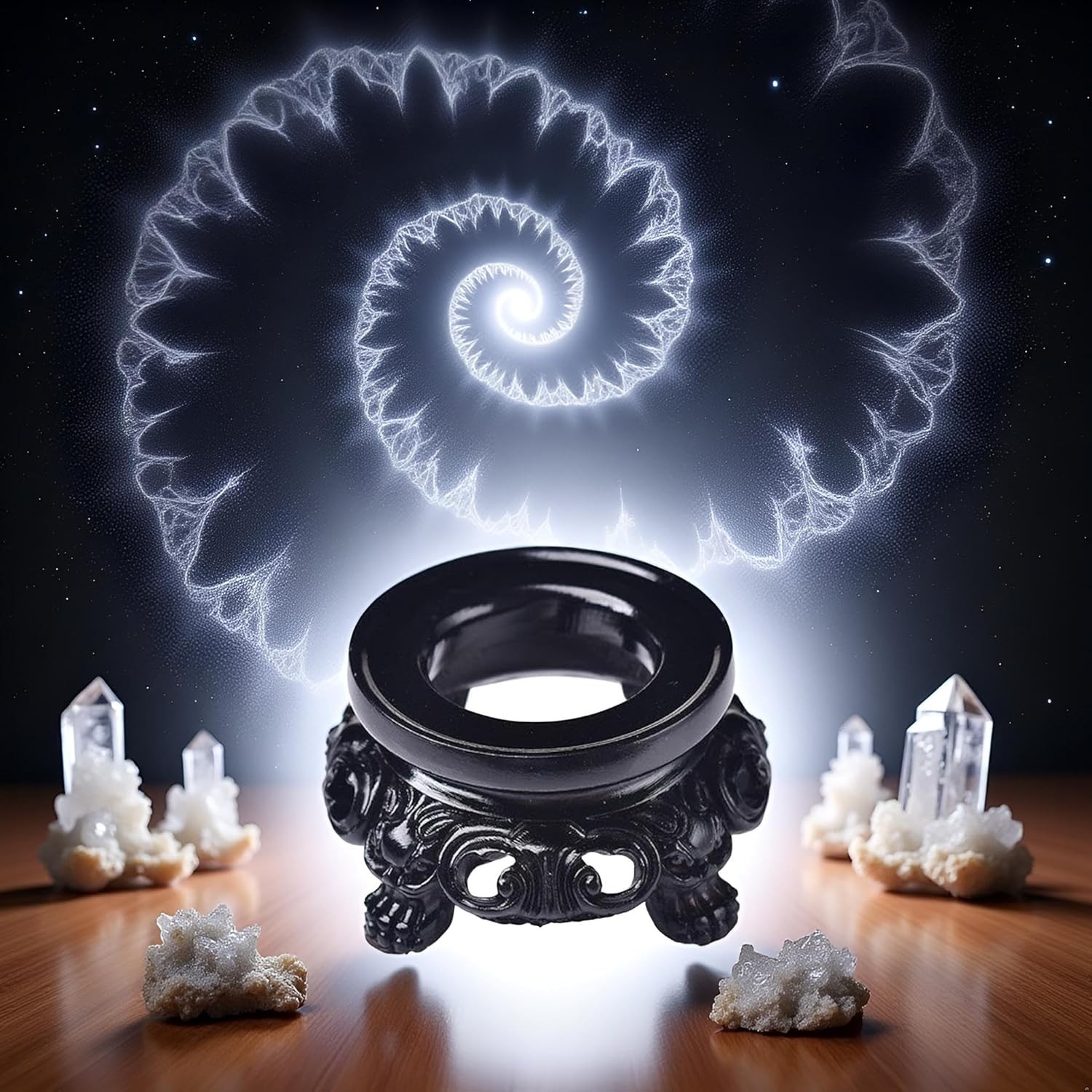 Black Wooden Display Stand for Crystal Sphere Quartz Ball Holder Hollow Wood Sta
