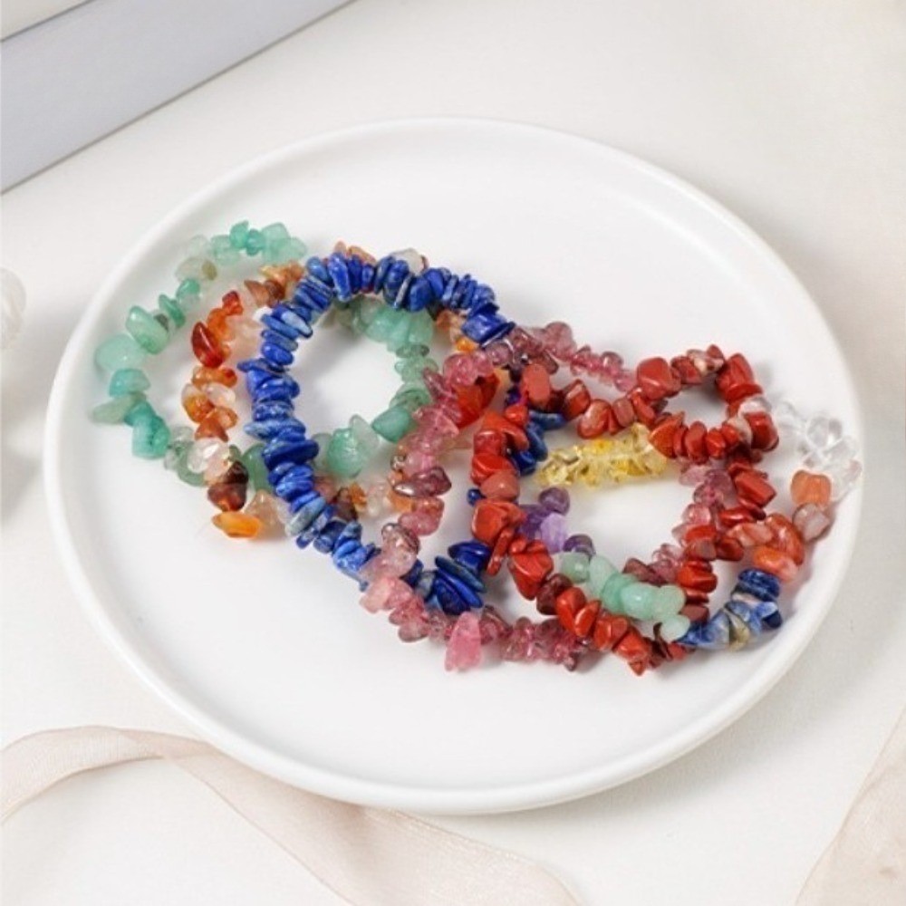 Natural Irregular Crystal Chip Stretch Bracelet, Unisex Multi-Color Energy Stone