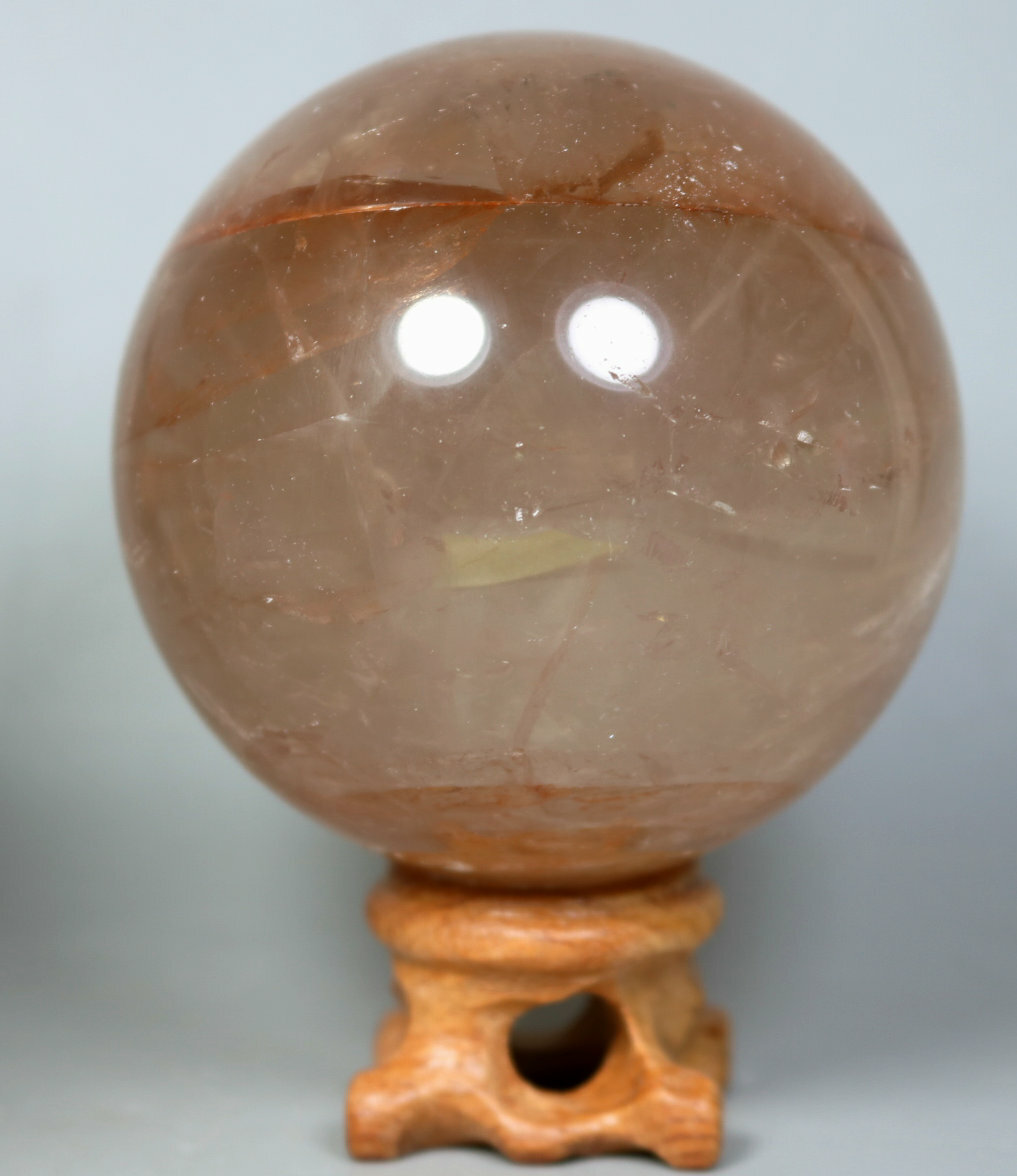 Natural RED FIRE QUARTZ Hematoid Crystal PHANTOM MULTI INCLUSIONS Sphere +Stand