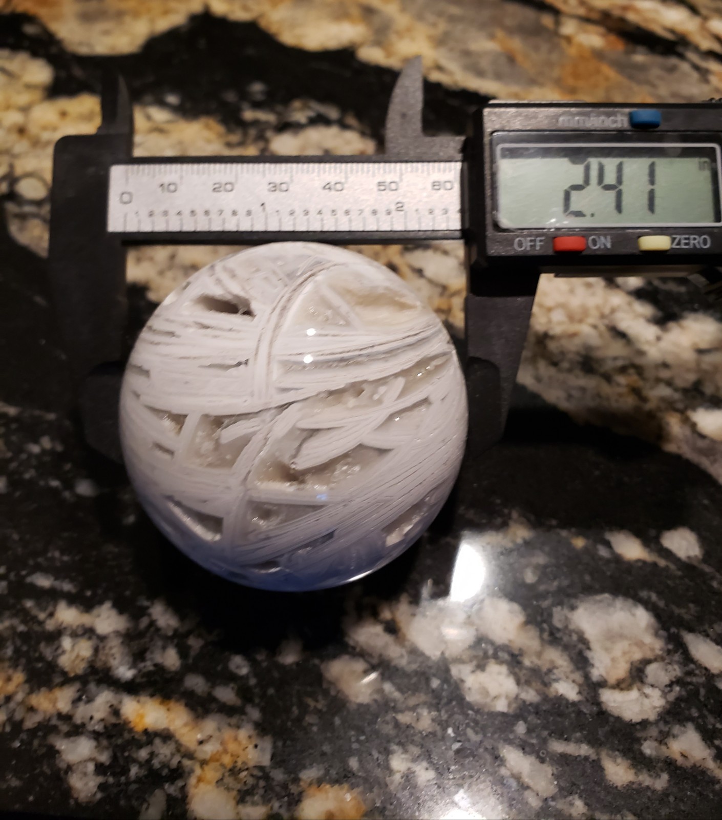2.4″ White Lace Mexican Agate Sphere Open Druzy Sphere UV Phosphorescent