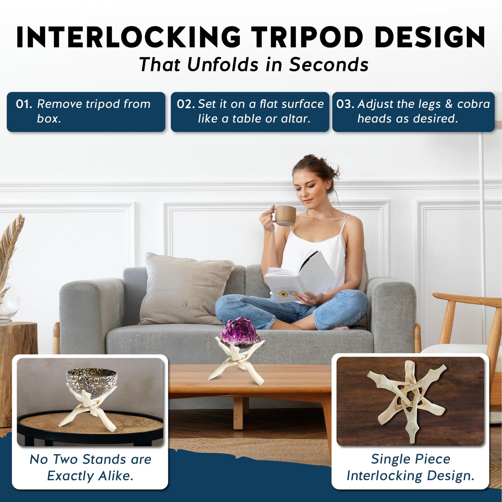 Wooden Tripod Display Stand – 8-Inch Hand Carved Holder Made from Mango Wood …