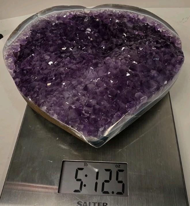 8″ 5LB 12oz Amethyst Heart Crystal Cluster Geode FREE Stand