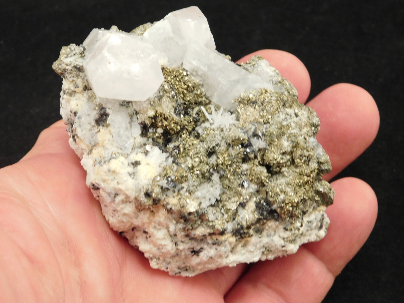 FLUORESCENT Calcite Crystal Cluster with CHALCOPYRITE! Peru 185gr