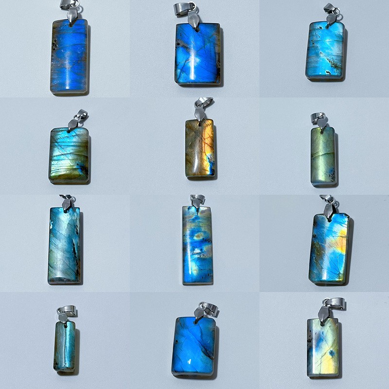 Natural Labradorite Stone Rectangle Shape Pendant Full Flash Labradorite Pendant