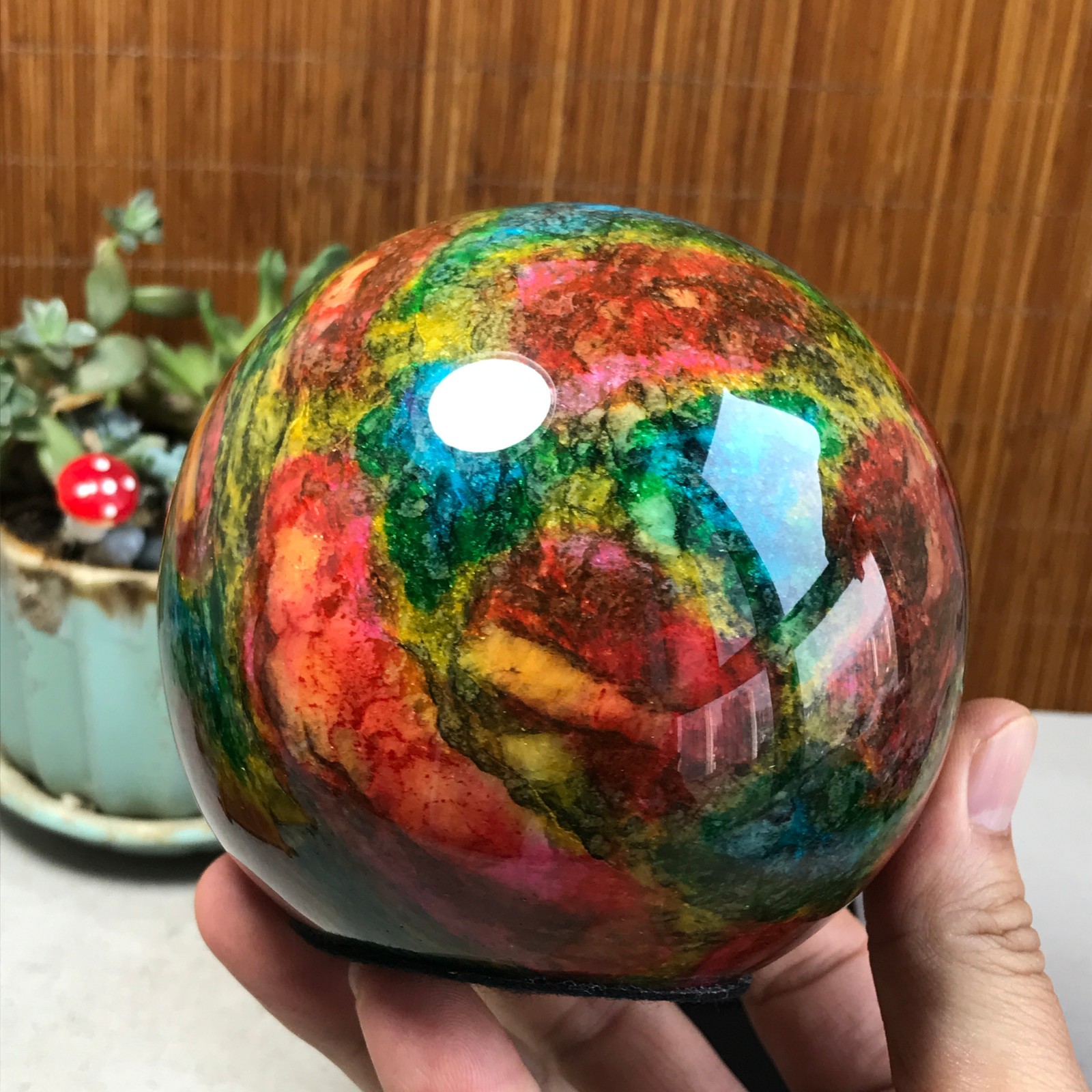 Natural “Seven Colors Jade” sphere Ball -Taiwan China 1.85kg Base Random A5805