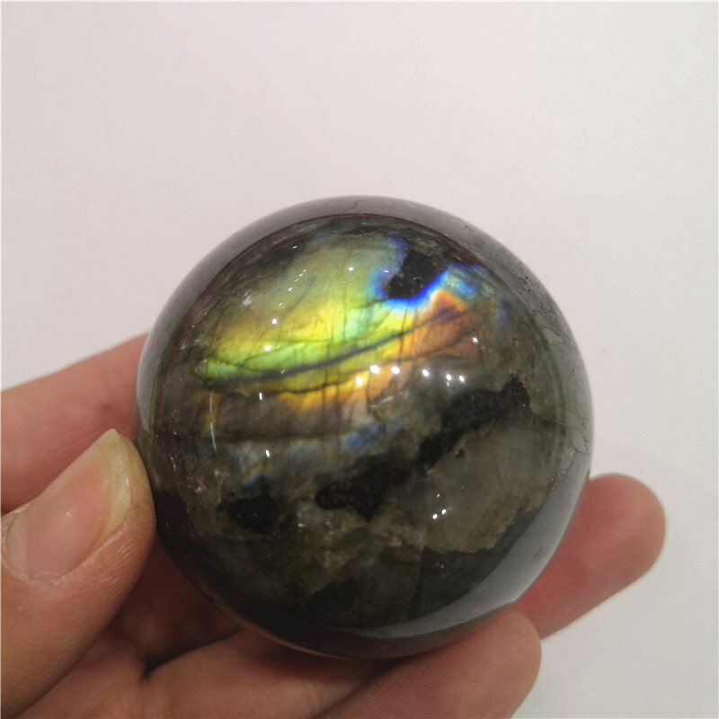 50mm Natural Labradorite Quartz Crystal Stone Sphere Healing Energy Ball + Stand