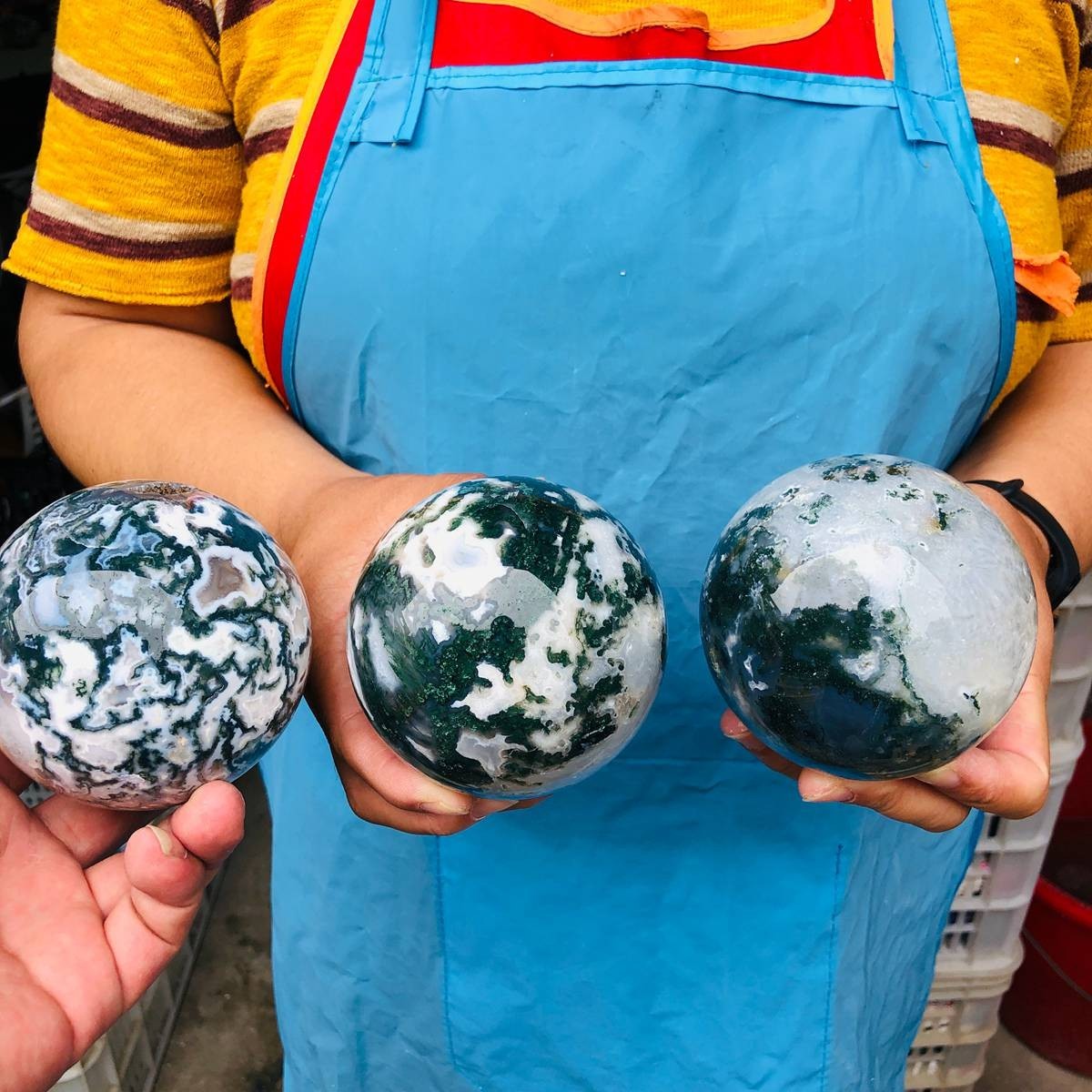 3pcs 5.47LB Natural Water Grass Agate Ball Quartz Crystal Ball Healing 2111