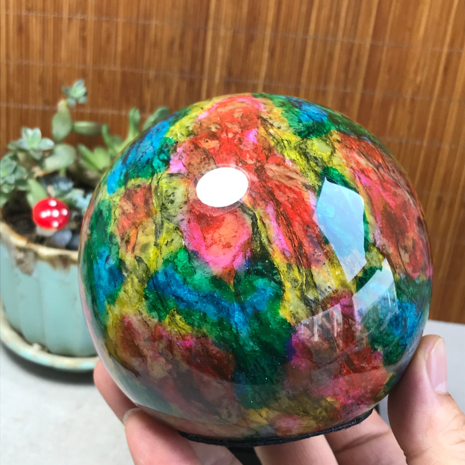 Natural “Seven Colors Jade” sphere Ball -Taiwan China 1.85kg Base Random A5806