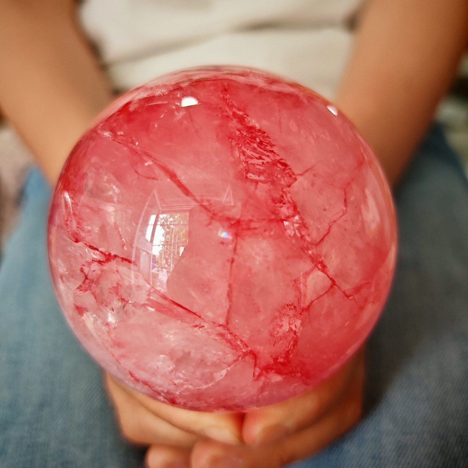 2.42LB TOP Natural Red gum flower quartz ball crystal Hand carved Decorative