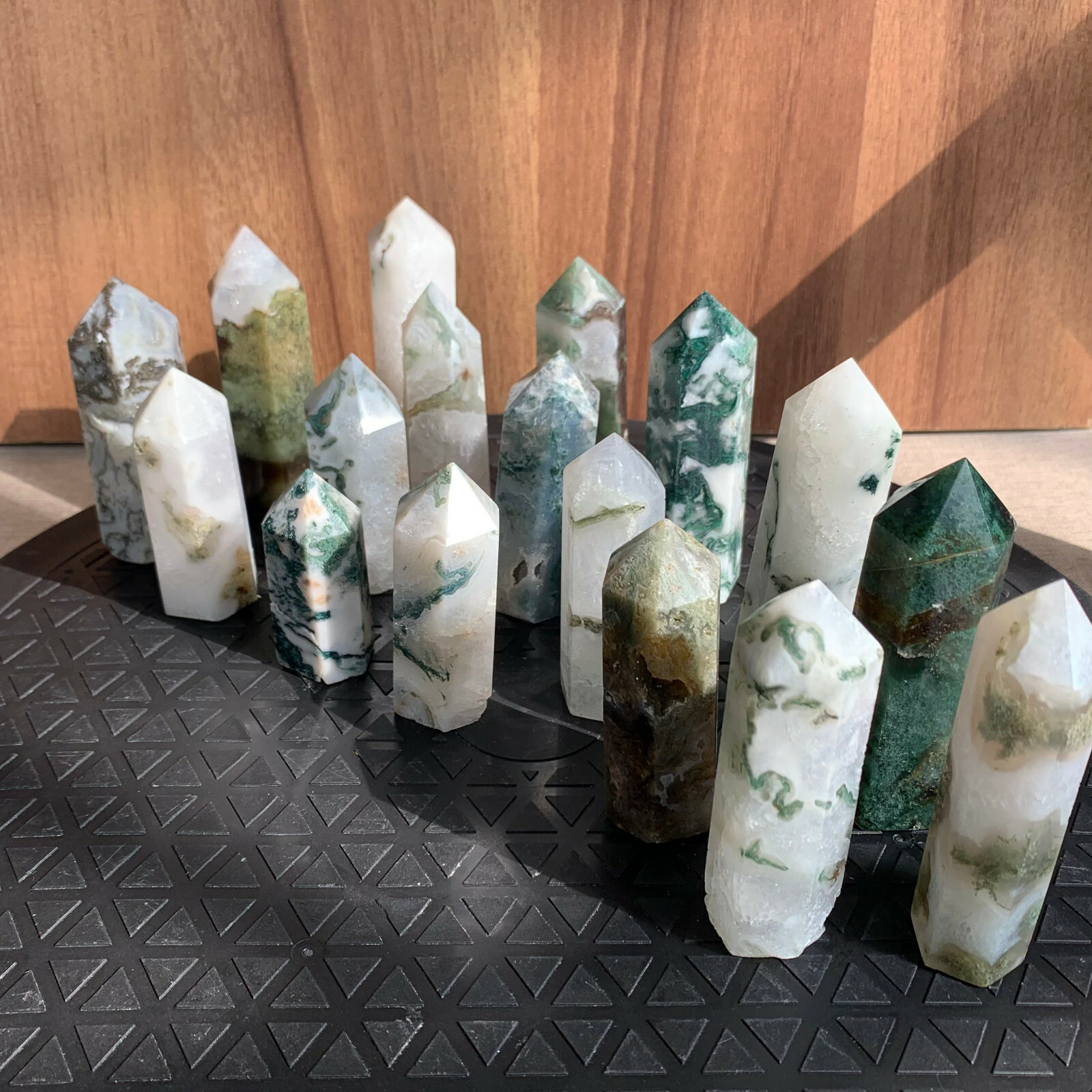 10pcs natural moss agate quartz obelisk crystal wand point healing 40-75mm