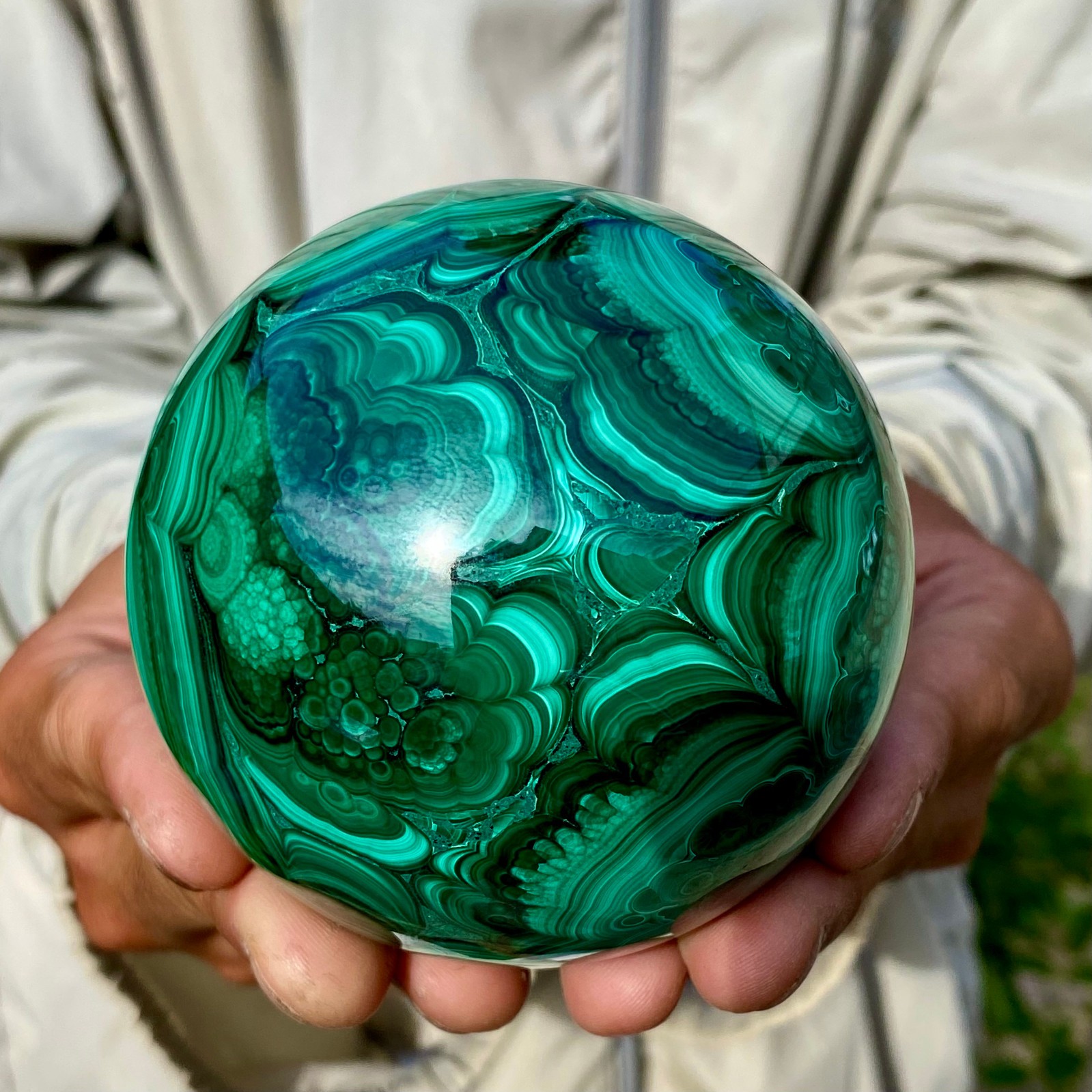 2.20LB Rare Natural Malachite quartz hand Carved sphere Crystal Healing
