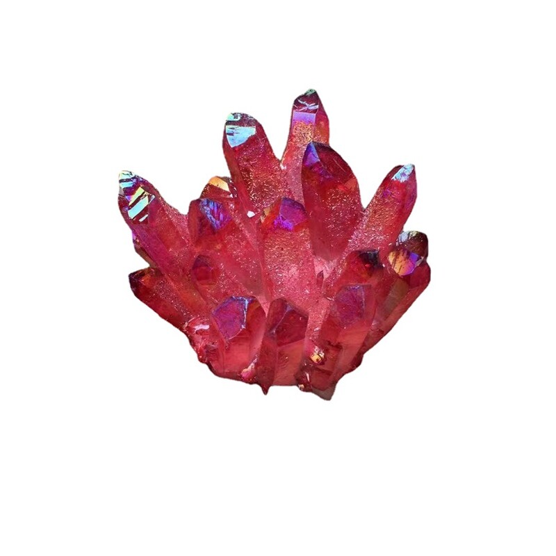 100g Natural Quartz Crystal Cluster Aura Red Titanium Stone Electroplate Mineral