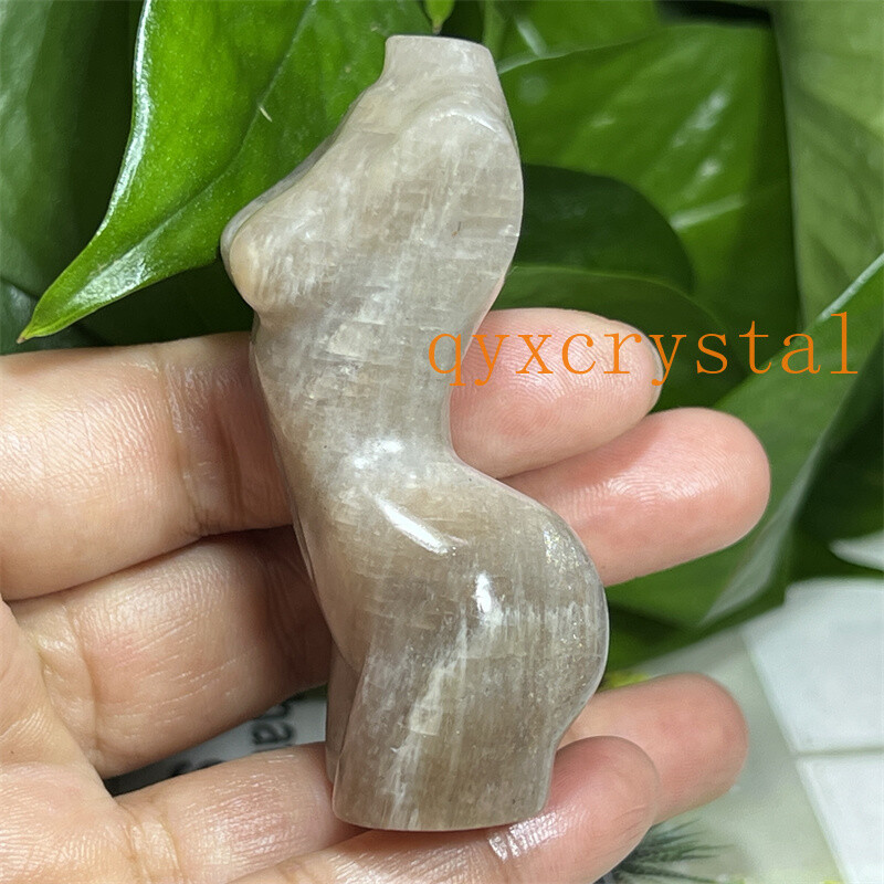 A++ Natural moonstone Carved Women Naked skull Quartz Crystal Figurines 2.4″ 1PC
