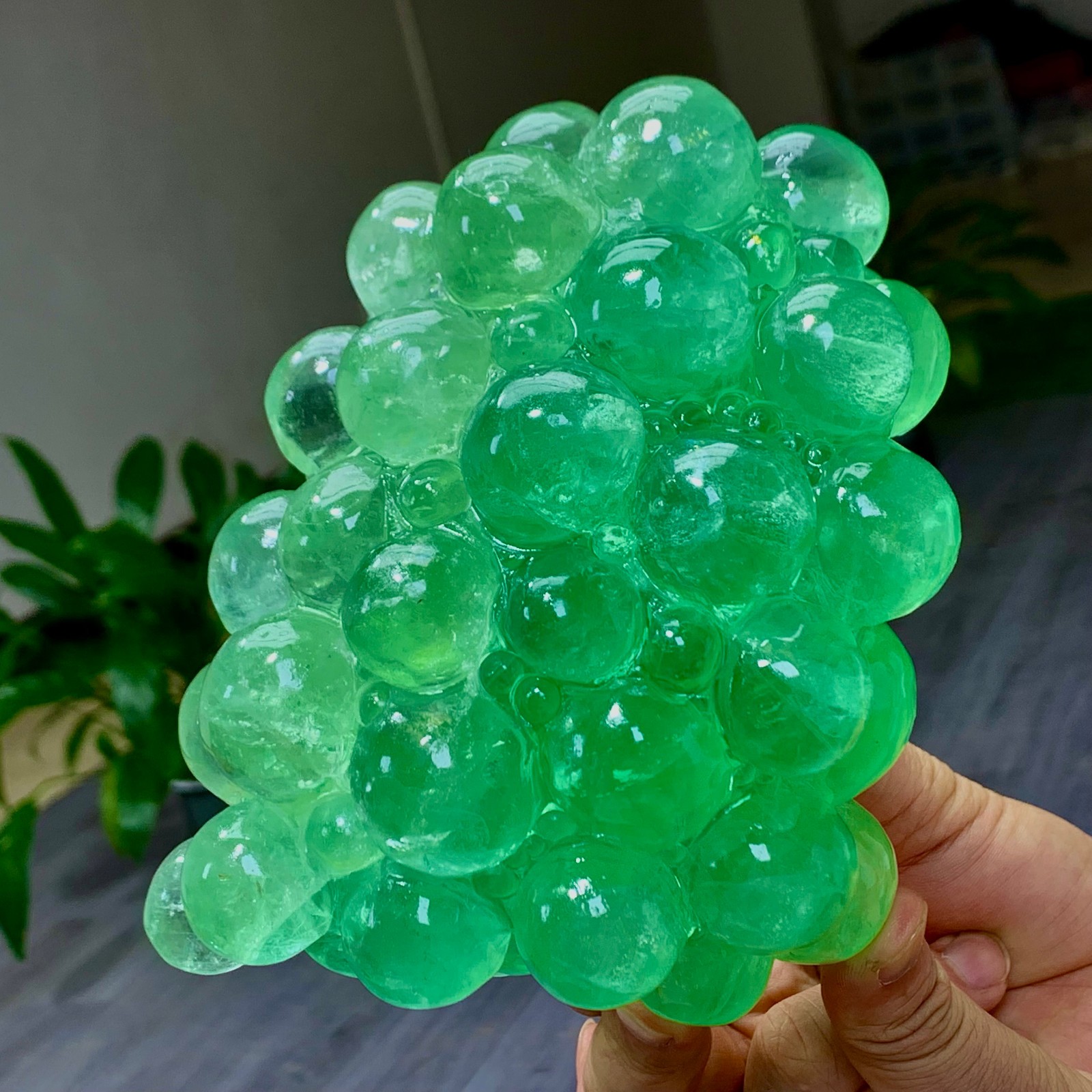 5.18LB Natural green fluorite hand carving grape shape Crystal mineral