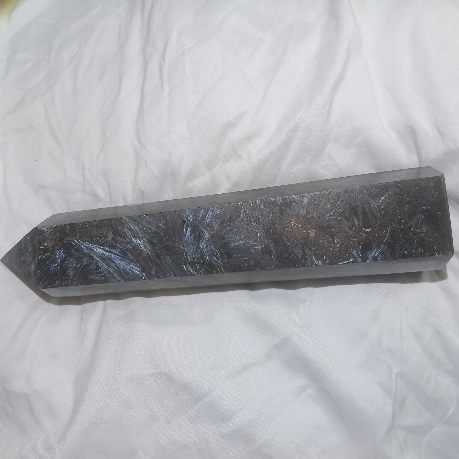 10.5″ Arfvedsonite Firework Quartz Crystal Tower Blue Silver Flash 3.7 lb XL