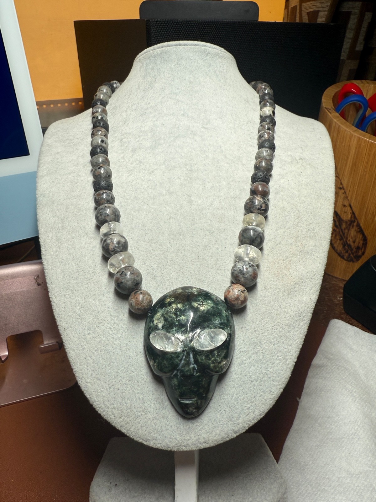 Serpentine Alien Head, Yooperlite Beads, Bob Lazar S4, UFO, Roswell, Mexico #H