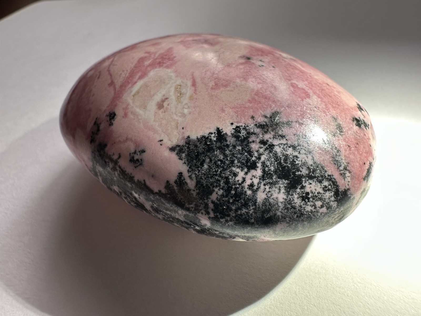Polished Pink Rhodonite Palm Stone, Oval Egg Shape Mineral Specimen, 3 in