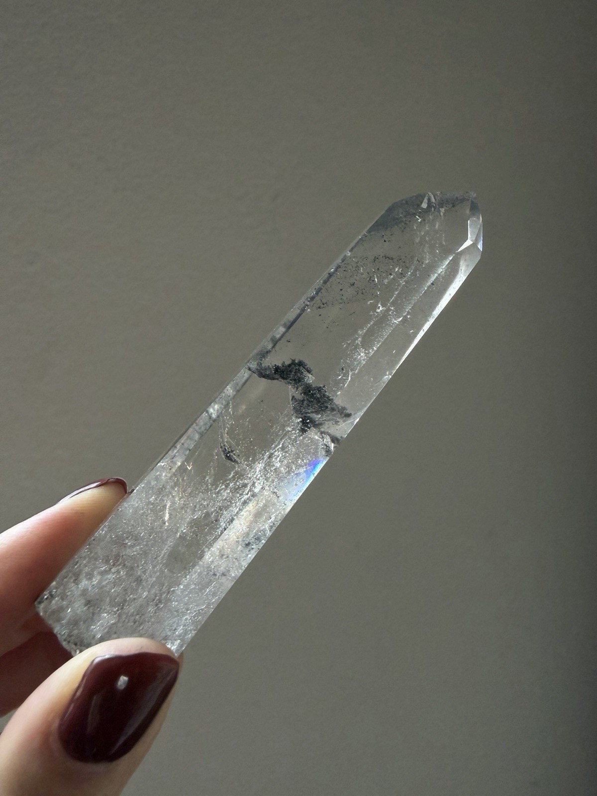 Brazil Lemurian Quartz with Black Scenic Inclusions | Semi-Polished High Clarity