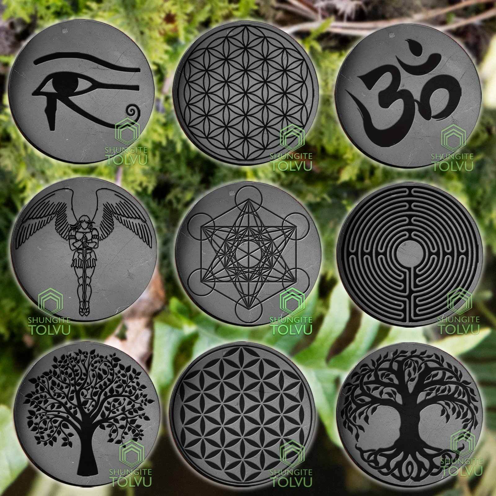 Shungite – EMF Protection Stone For Phone – Engraved Round Sticker 1.2 inches