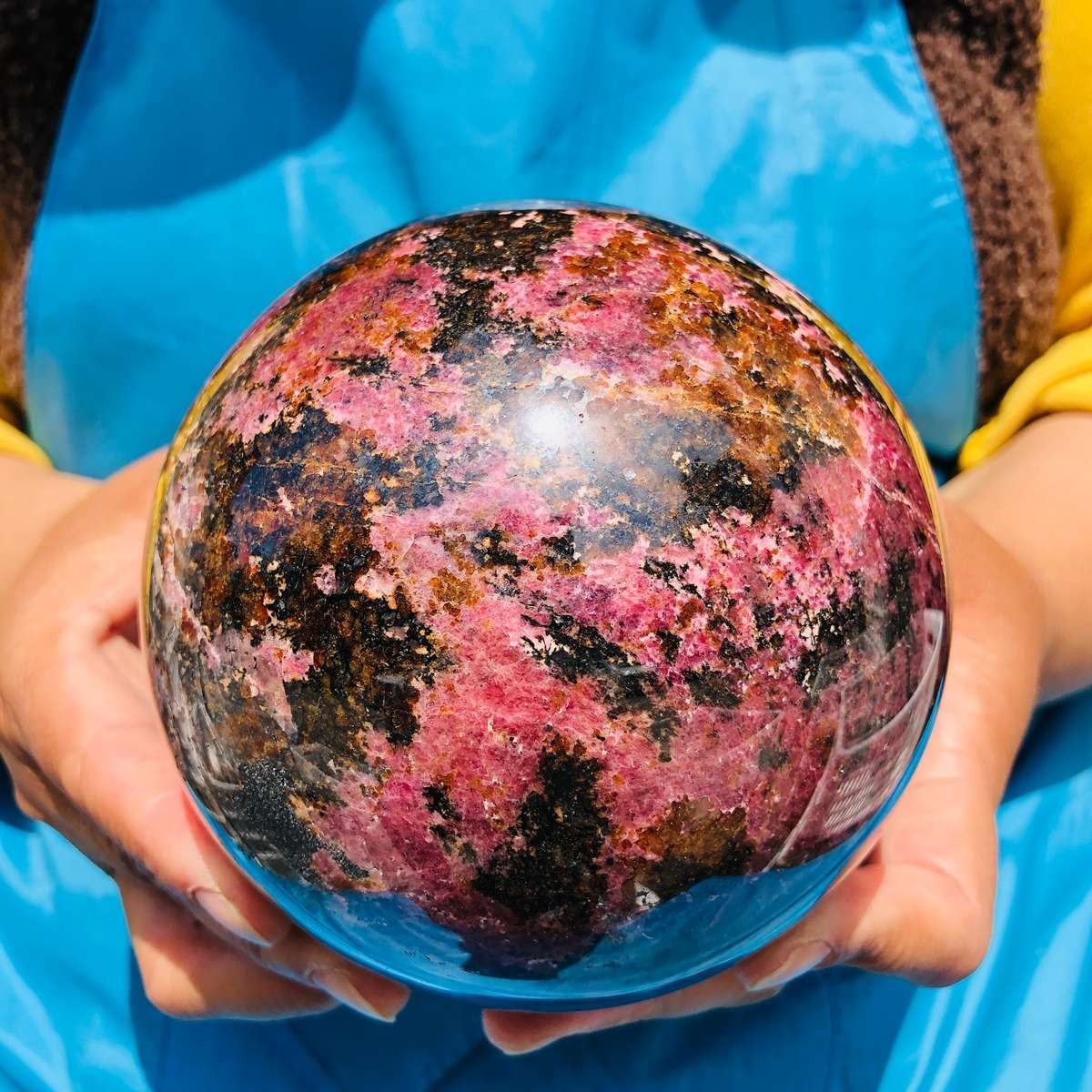 6.27 LB Natural Rhodonite Crystal Sphere Pink Black Healing Gem Stone 4778
