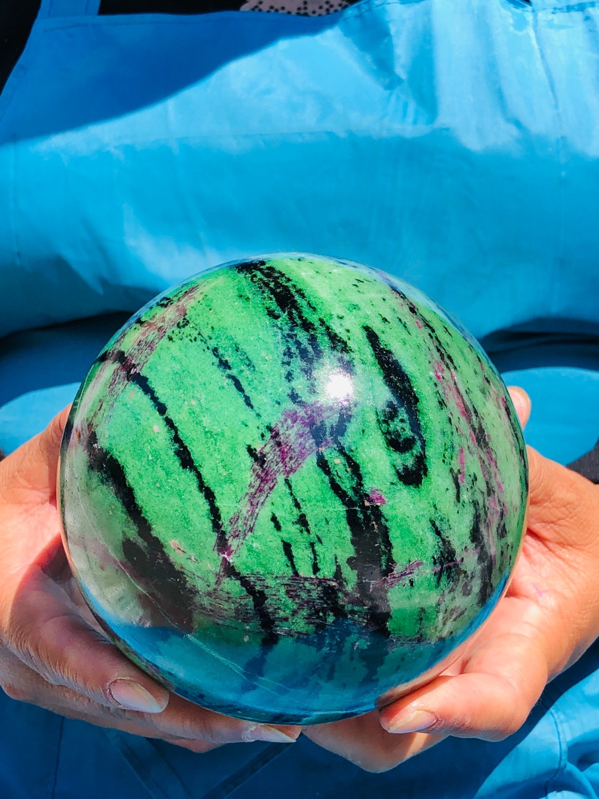 6.46 LB Large Natural Ruby Zoisite Sphere Crystal Healing Stone Specimen 5159