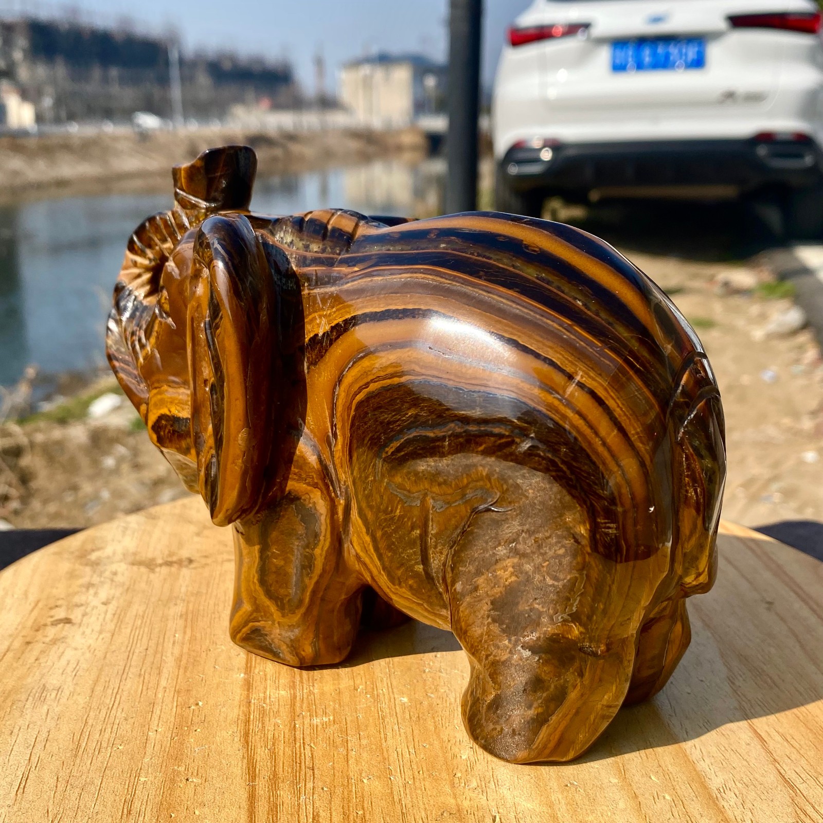 3.72LB Natural Tiger’s Eye Gemstone Elephant Figurin Hand Carved Mineral