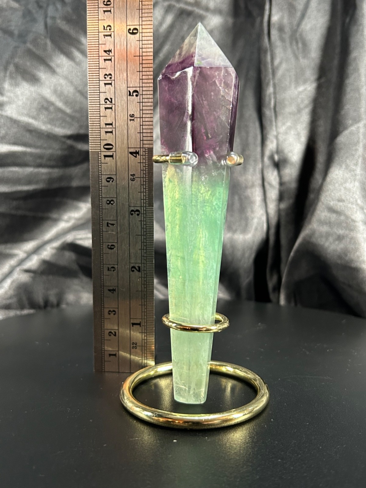 6″ Rainbow Fluorite Wand With Metal Stand 6oz (170 grams)