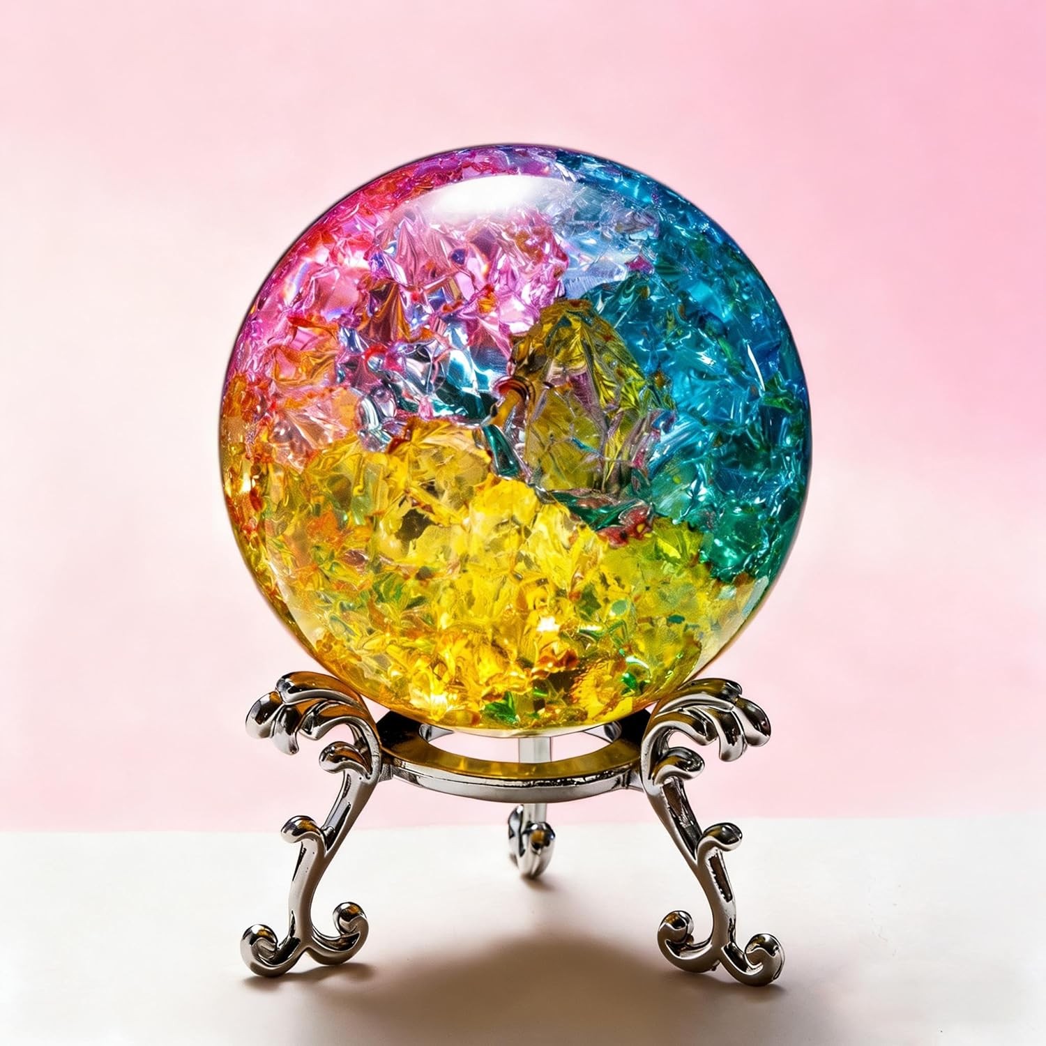 60mm Ice Cracked Crystal Ball Paperweight with Stand Decorative Healing Glass Ba