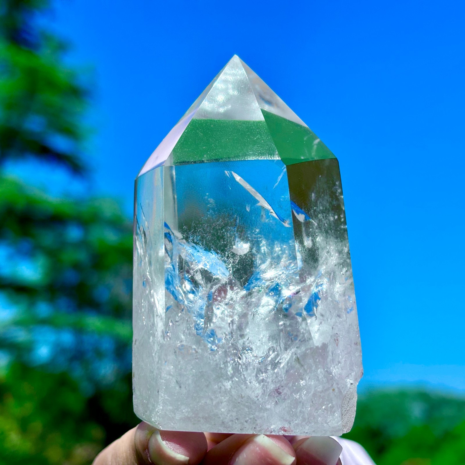 274G Natural Clear White Crystal Obelisk Transparent Quartz Energy Column Reik