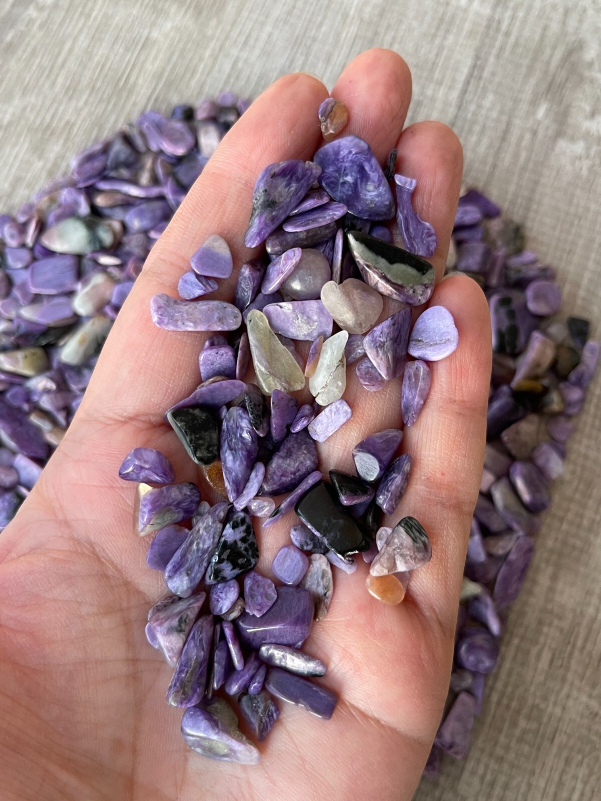 Grade A++ Charoite Semi Tumbled Gemstone Mini Chips 4 -13mm, Wholesale Bulk Lot