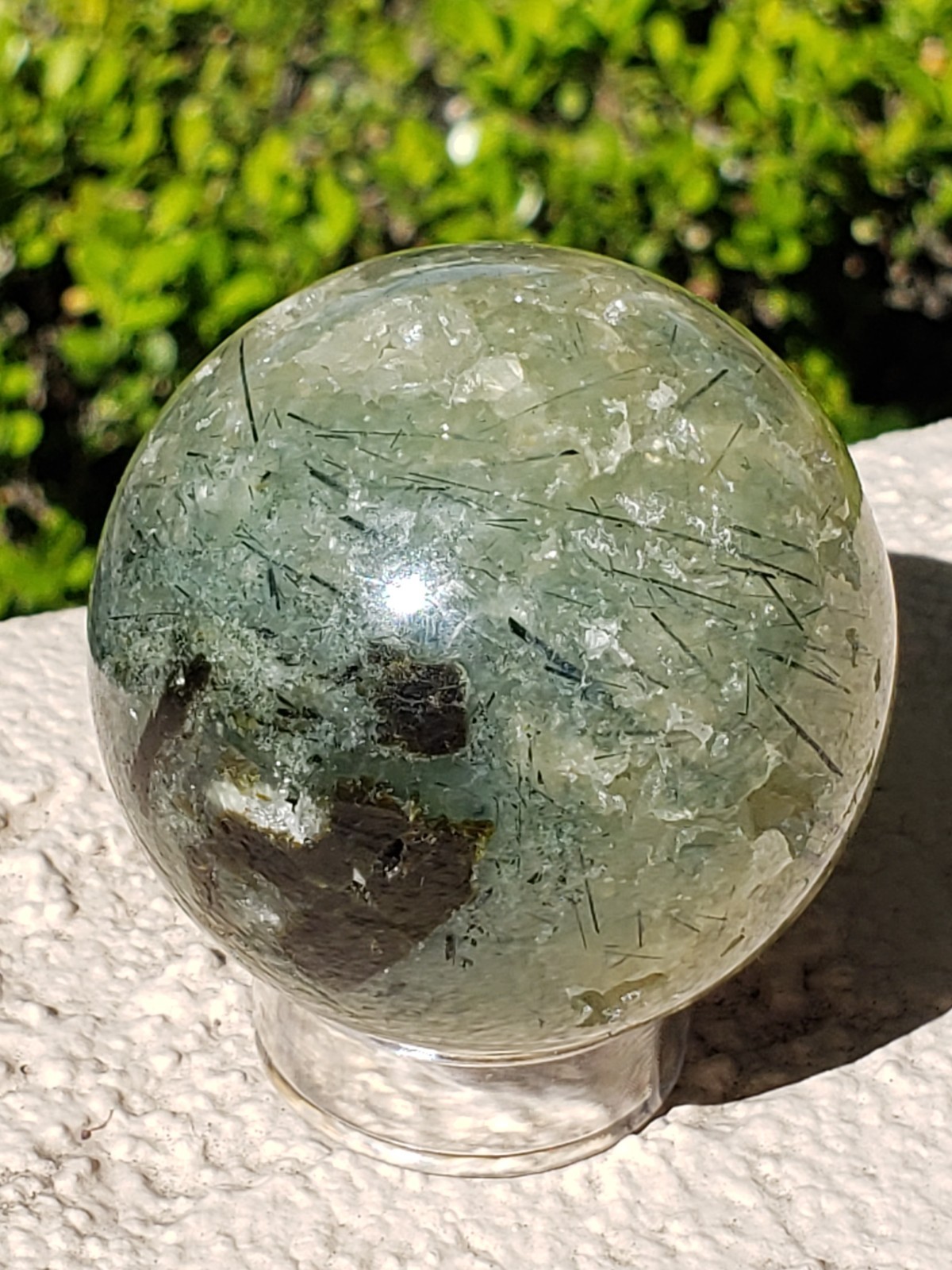 2.1″ Prehnite Epidote Green Tourmaline Crystal Sphere Orb Ball, 236g or 8.3 oz