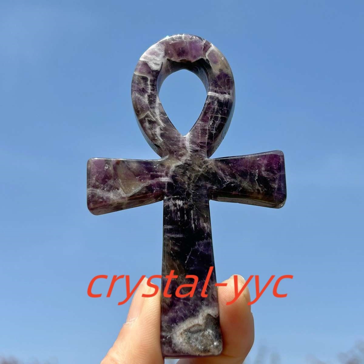 4.3″ Natural Quartz Crystal Cross Carved Crystal Ankh Reiki Healing Gift