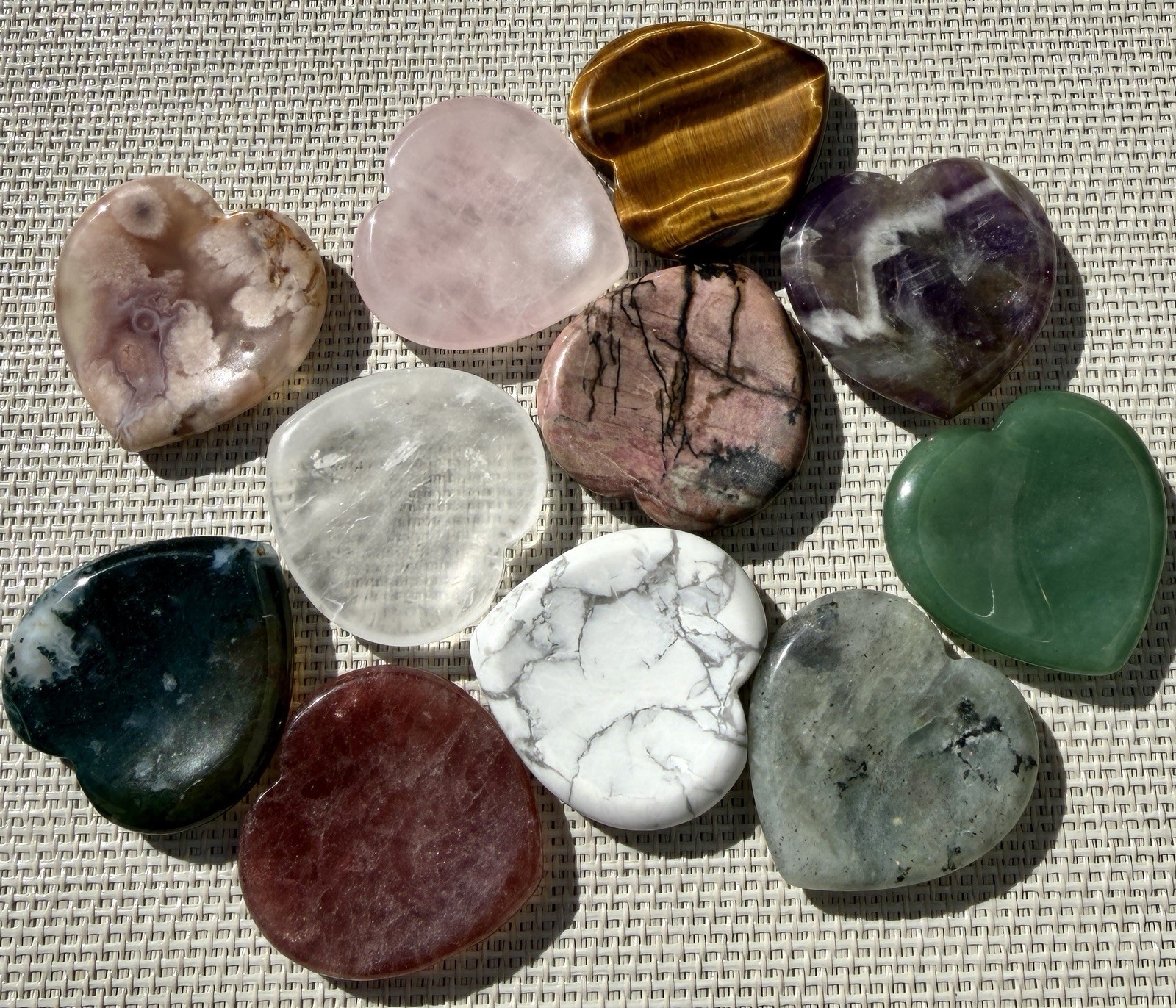 Wholesale 11 PCs 1.5” Natural Crystal Heart Shaped Worry Stone Healing Energy