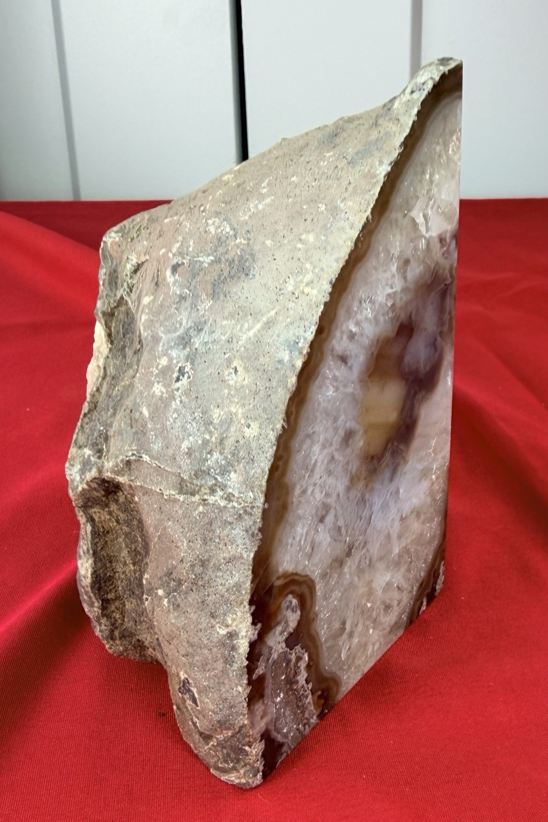 Natural Brazilian Agate Geode Bookend Polished Crystal Quartz Specimen 5.25”