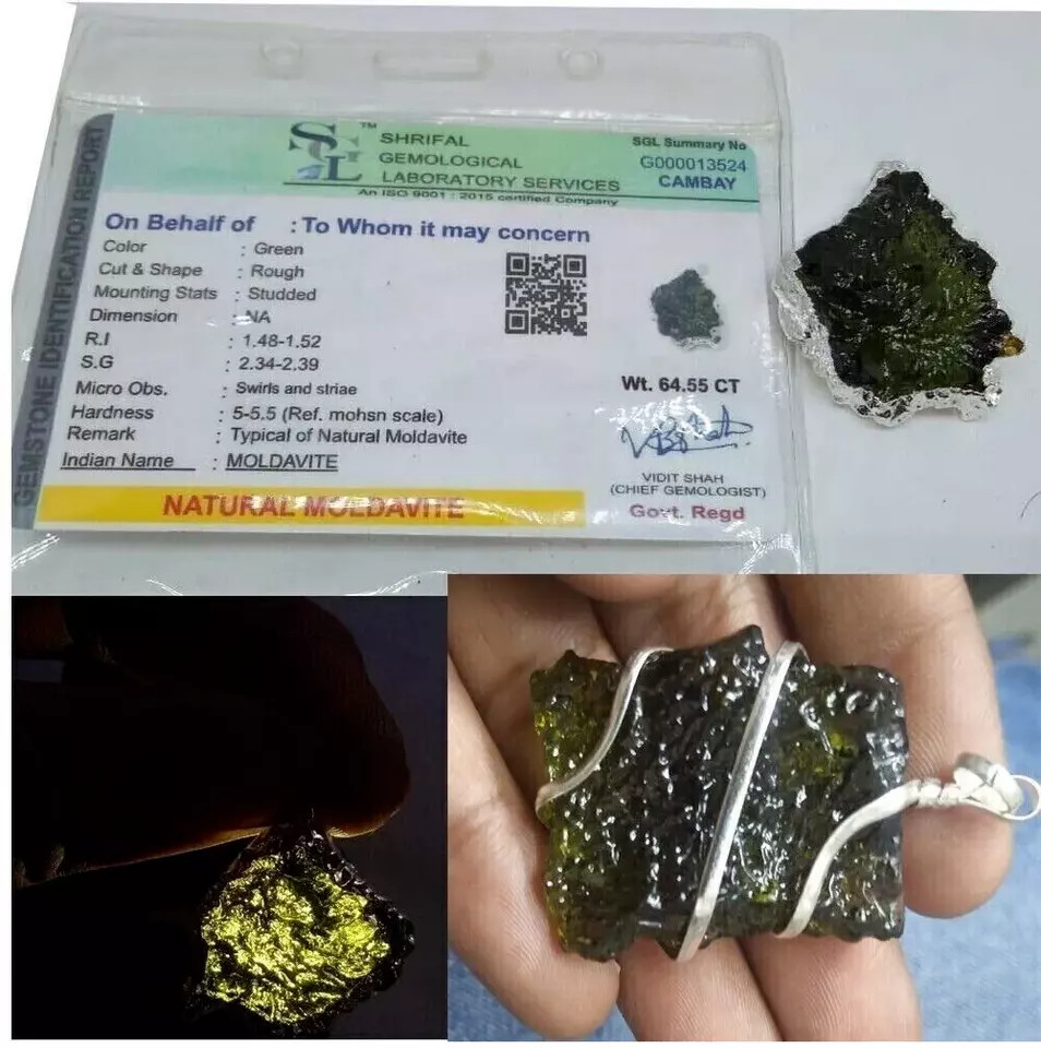 Natural Certified Moldavite Pendant Necklace From Czech Republic/Raw Moldavite