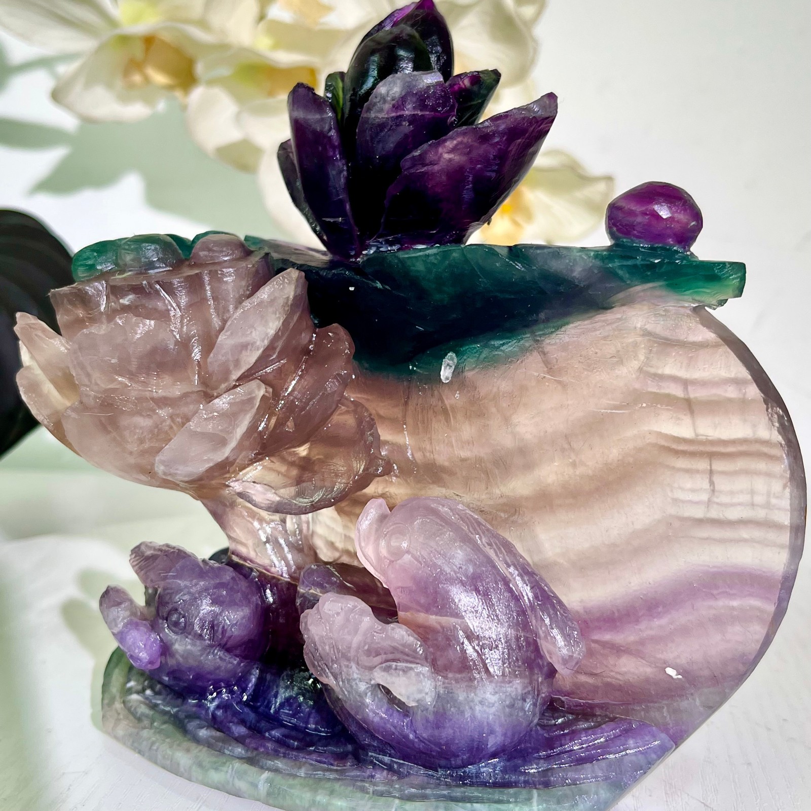 4.47LB Natural fluorite quartz products, hand carved and polished spiritual orn